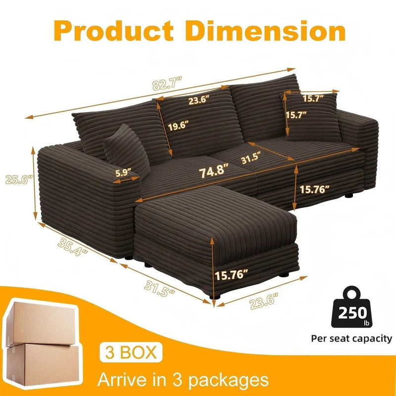 Deep Seat Convertible Sofa With Soft Pillows And Ottomans by HouseOfZazla