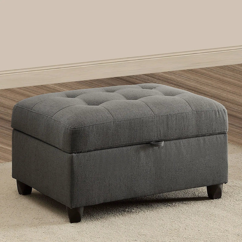 Storage Ottoman With Tufted Design - Gray