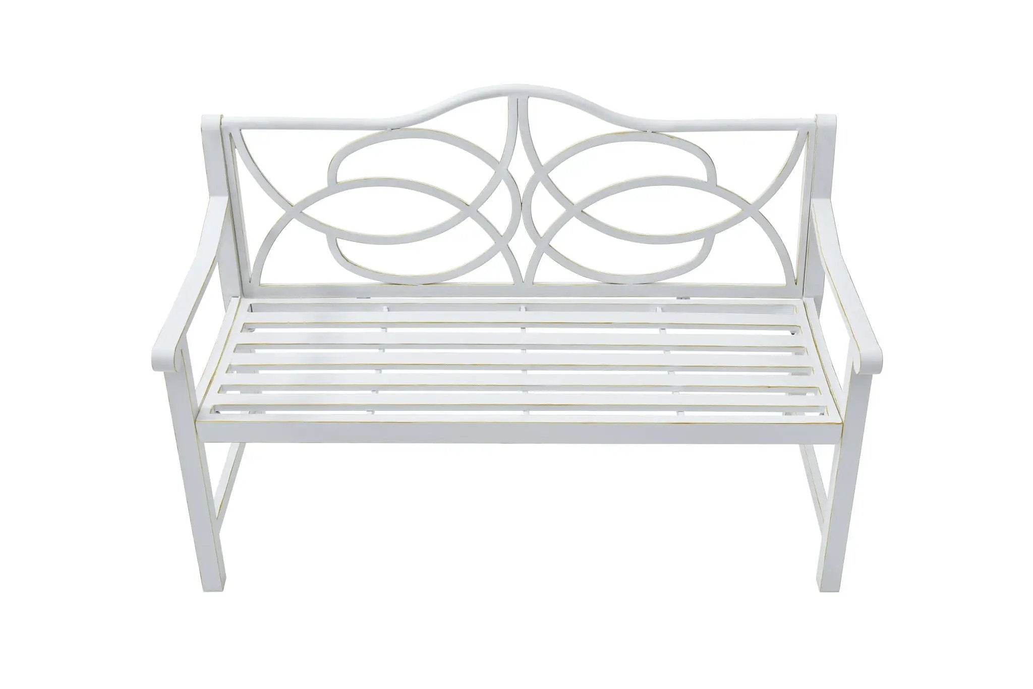 Outdoor Garden Patio Bench With Backrest And Armrest, Slatted Seat For Park, Yard & Porch, Balcony, Accommodates 2 - 3 People - White by Unique Piece Furniture