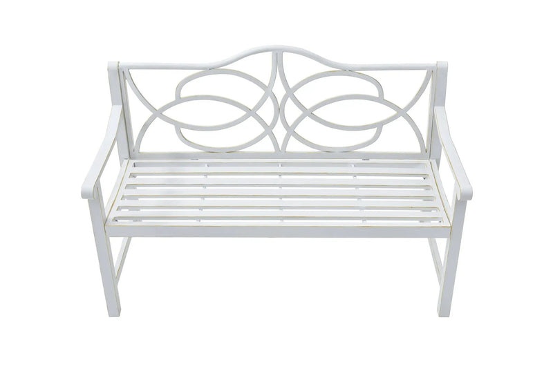 Outdoor Garden Patio Bench With Backrest And Armrest, Slatted Seat For Park, Yard & Porch, Balcony, Accommodates 2 - 3 People - White by HouseOfZazla