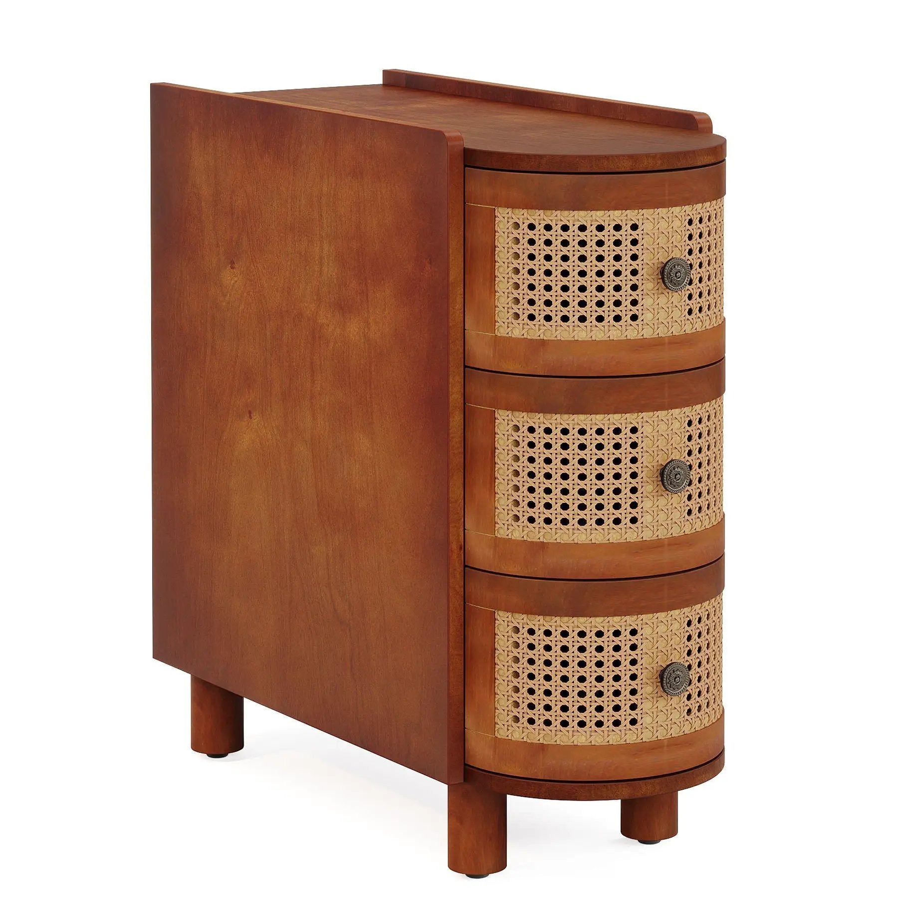 Narrow 3 Drawer End Table, Compact Nightstand For Living Room - Brown Oak by HouseOfZazla