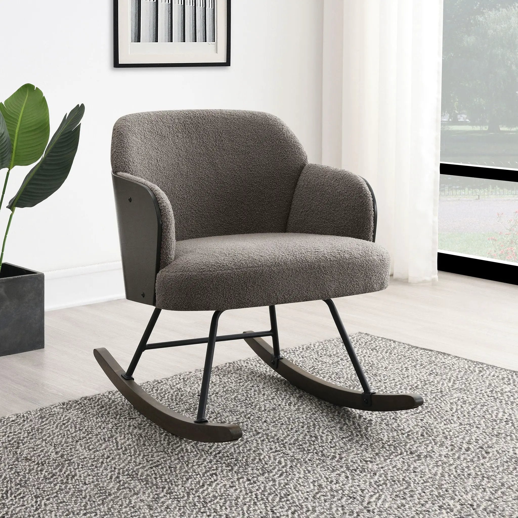 Paige Boucle Upholstered Mid Back Rocking Chair Taupe by Unique Piece Furniture