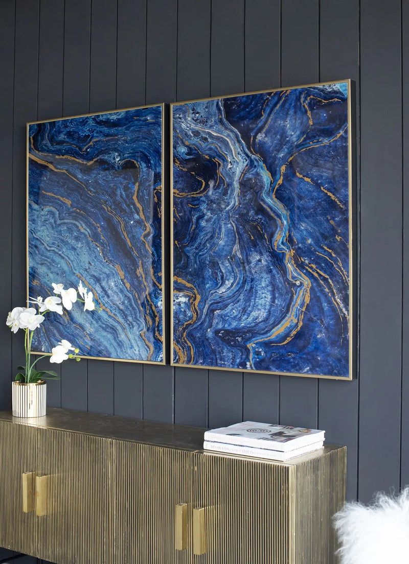 Framed Art Panels, Unique Marbled Design (Set of 2) - Blue by HouseOfZazla