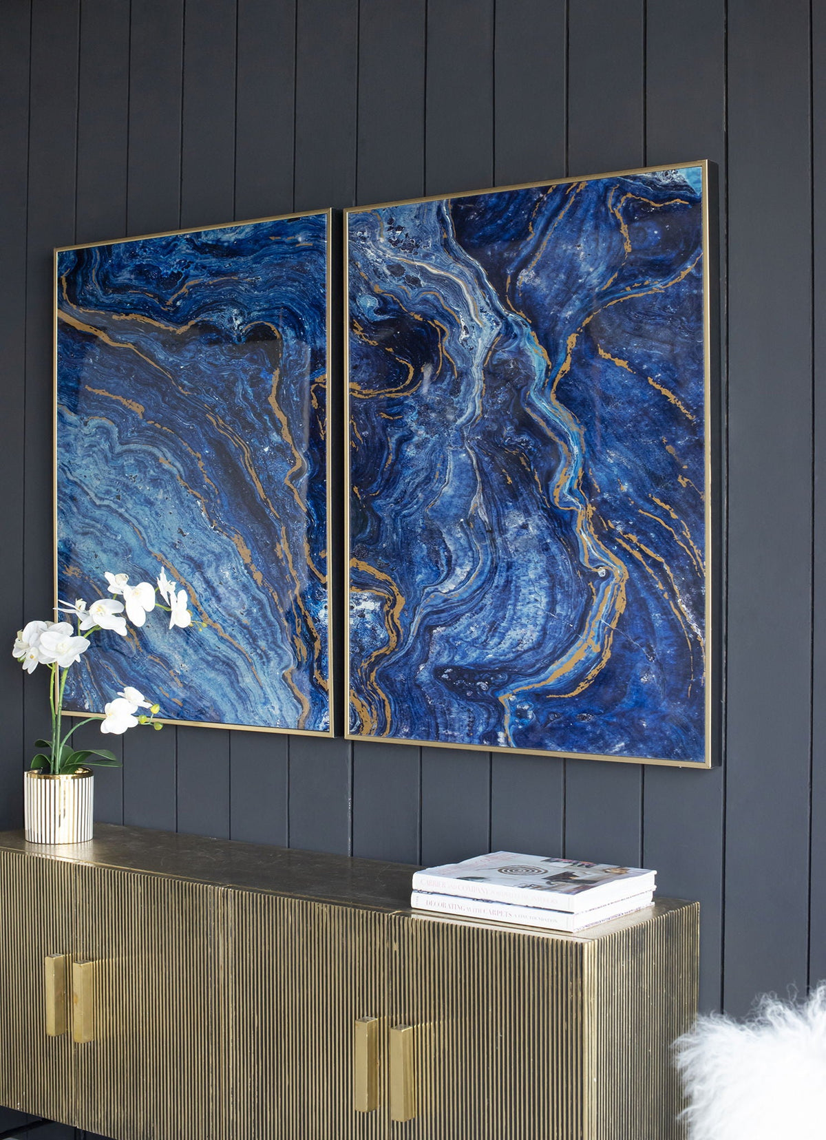 Framed Art Panels with Unique Marbled Design - Blue (Set of 2), photo 8 of 12