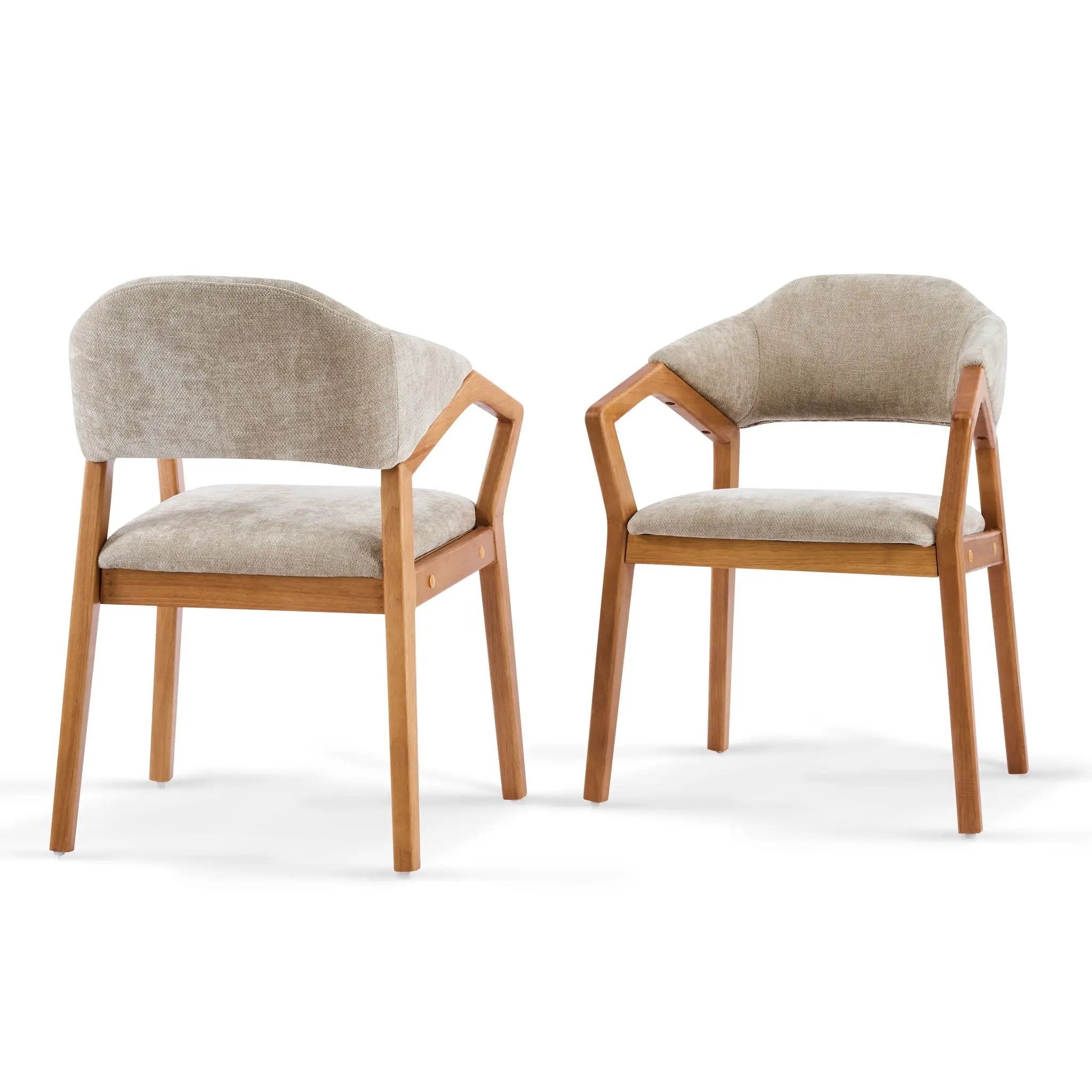 Indoor Upholstered Dining Chair Set of 2 - Oatmeal / Teak by HouseOfZazla