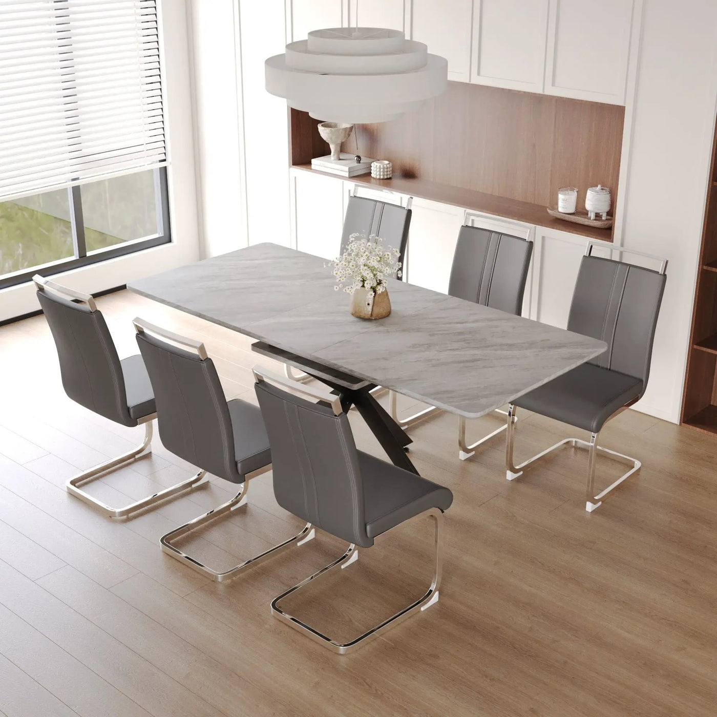 Modern Extendable Dining Table Set With Soft Padded Armless Chairs by HouseOfZazla