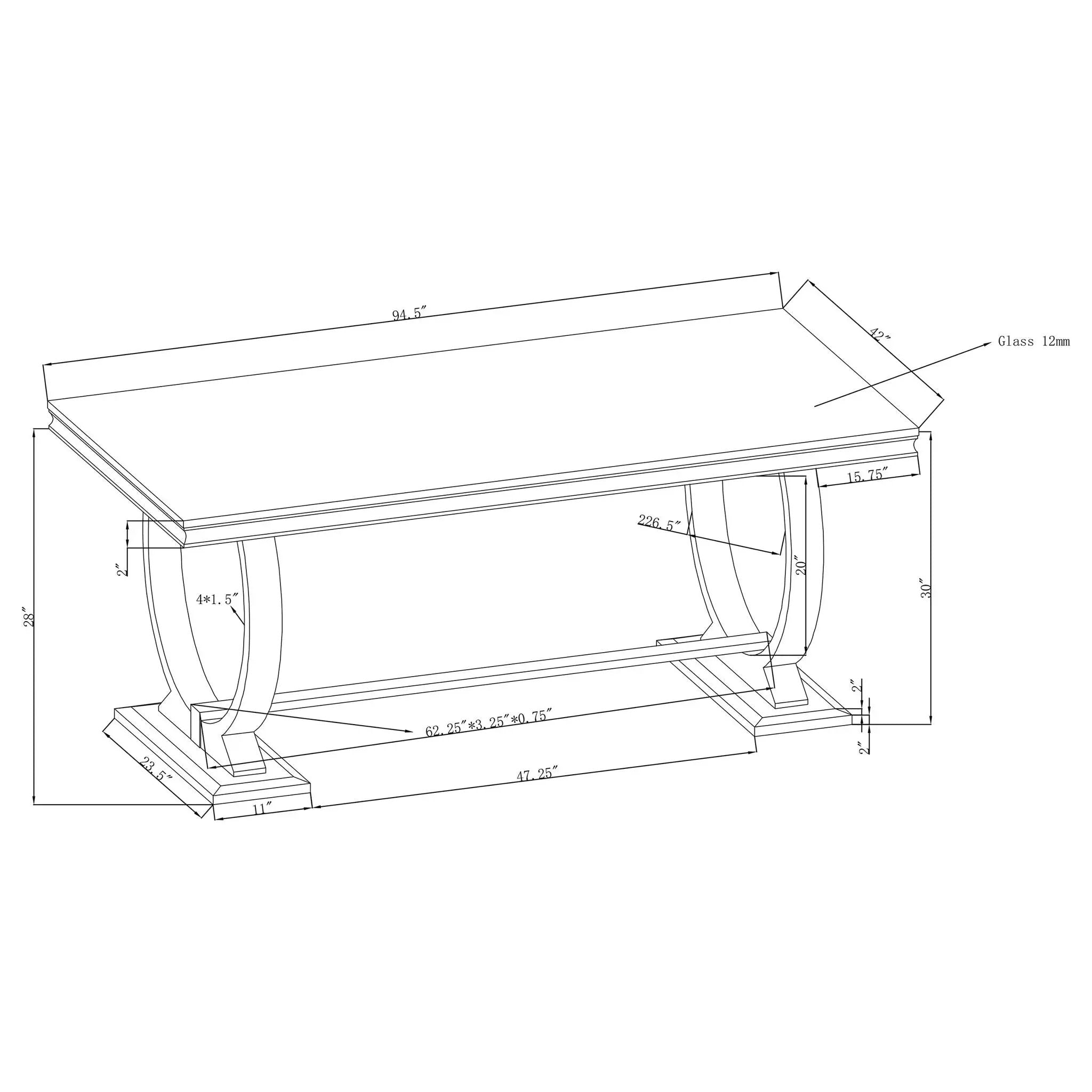 Antoine Rectangular 95-inch Glass Top Dining Table Black by Unique Piece Furniture