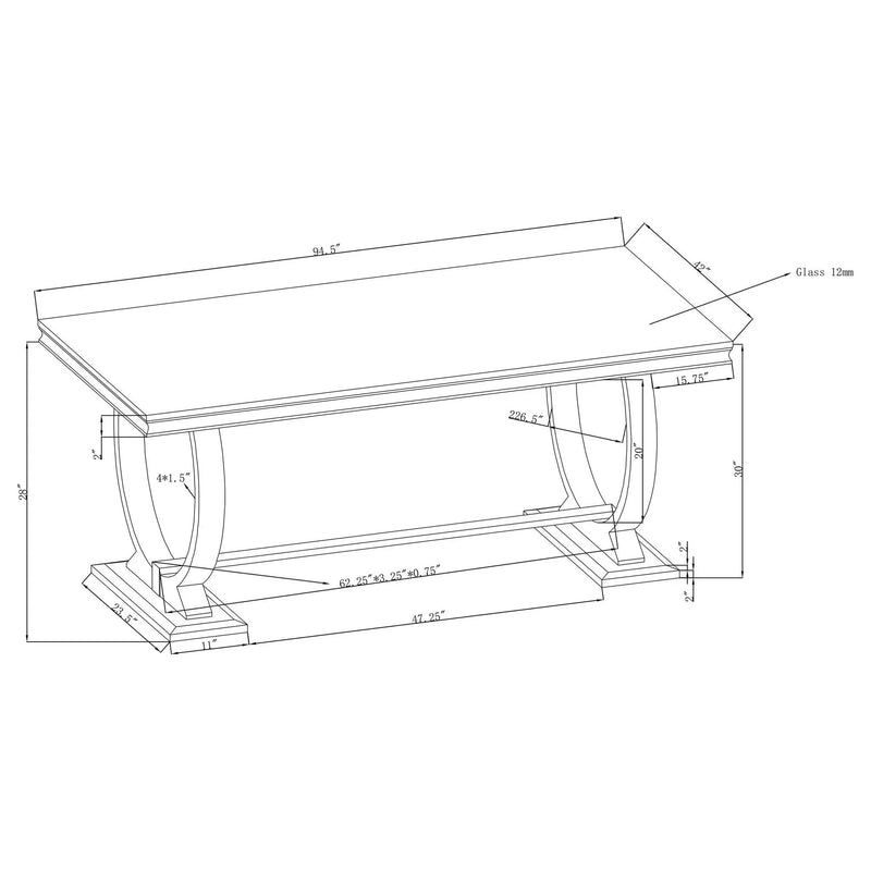 Antoine Rectangular 95-inch Glass Top Dining Table Black by Unique Piece Furniture