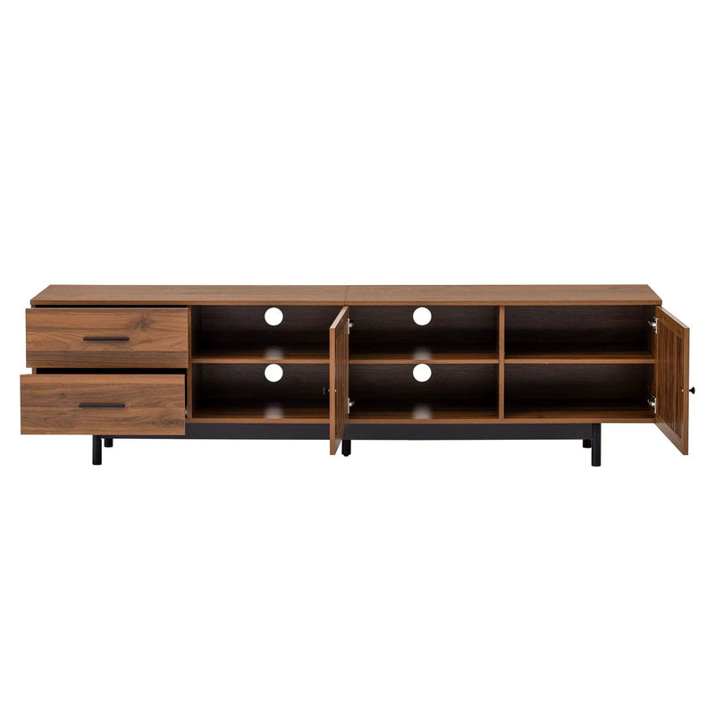 78" TV Stand For TVs Up To 85" Entertainment Center With Deep Drawers & Cable Management, Soft Closing Hinges - Walnut by HouseOfZazla
