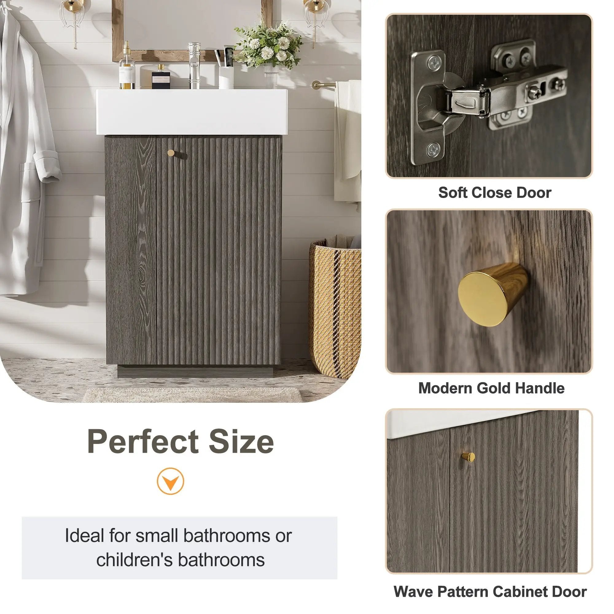 Bathroom Vanity With Sink, Freestanding Wood Grain Cabinet With Storage by Unique Piece Furniture
