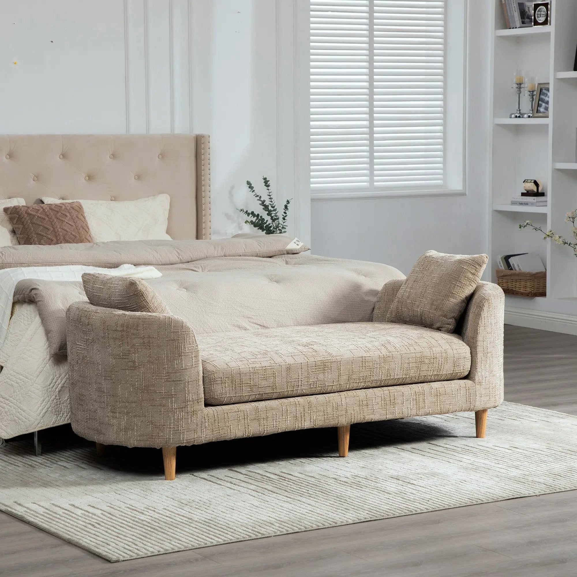 77.17" Wide Modern Upholstered End of Bed Bench with Armrests by HouseOfZazla
