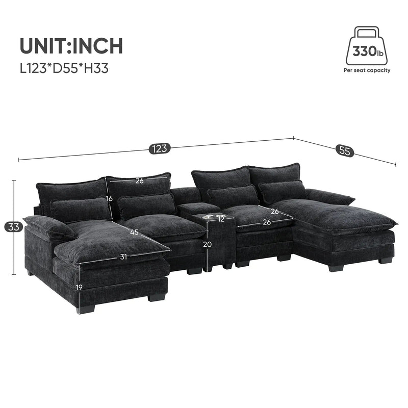 Modern U-Shaped Sectional Sofa with Console and USB Charger by HouseOfZazla