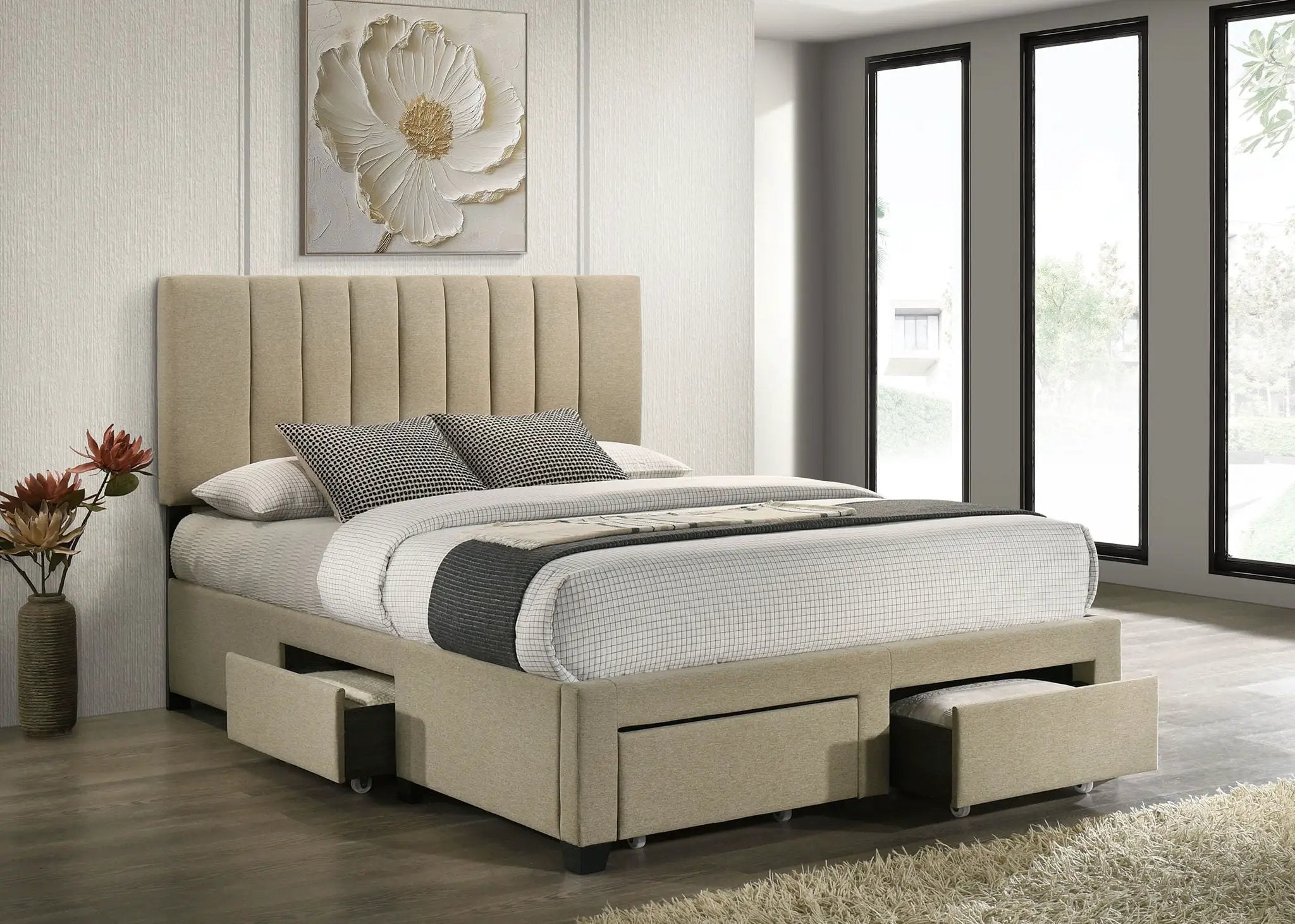 Wheatland 4-drawer Upholstered Queen Storage Bed Light Brown by Unique Piece Furniture