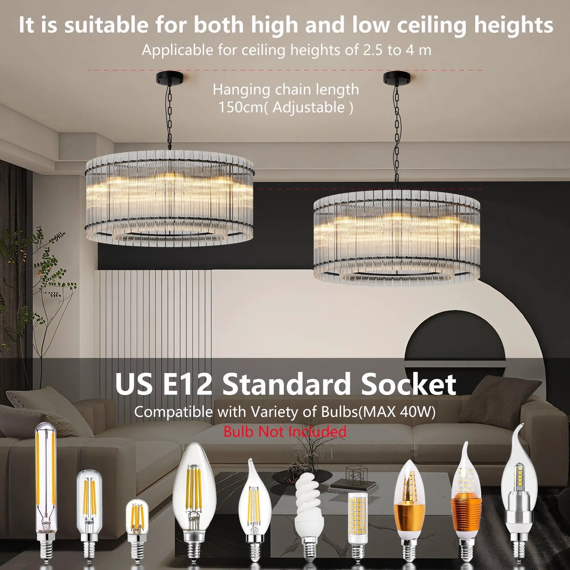 37-Inch Modern Black Round 8-Light Crystal Chandelier by HouseOfZazla