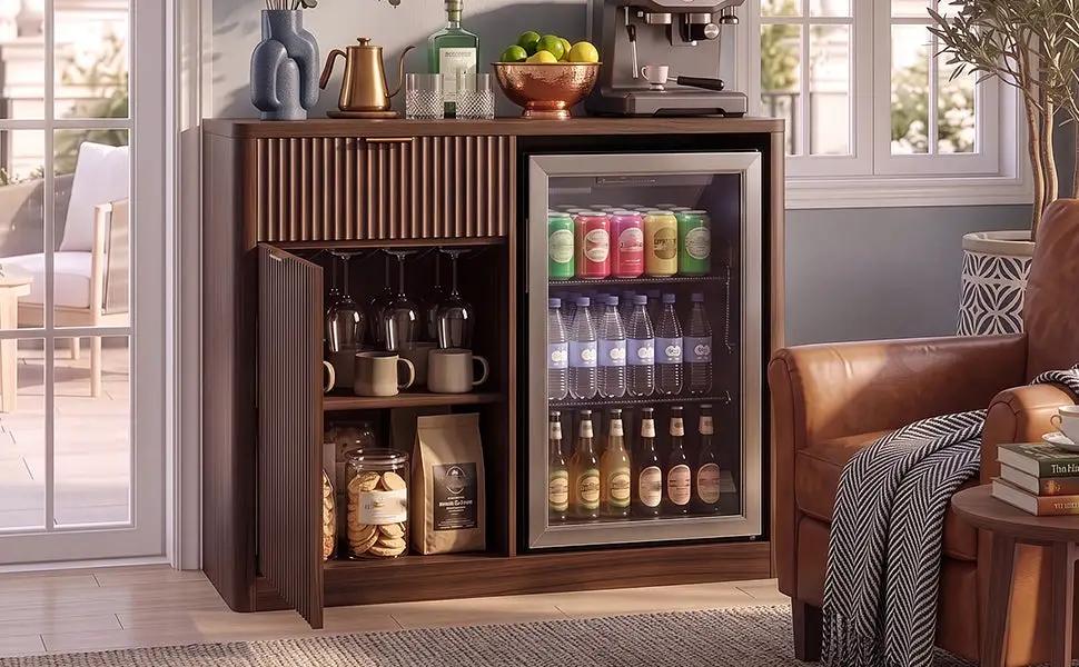 K&K 39.4" Coffee Bar Cabinet with Fridge Space by HouseOfZazla