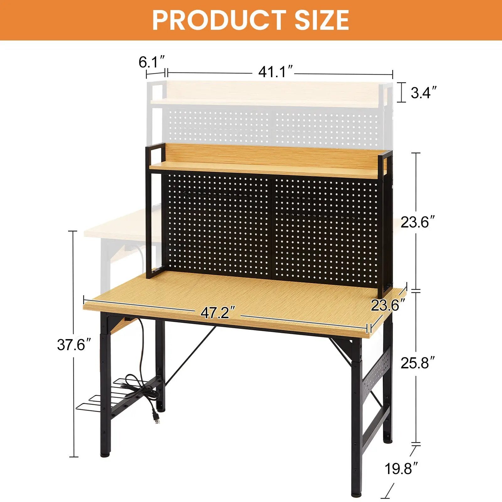 48" Adjustable Workbench with Pegboard by HouseOfZazla