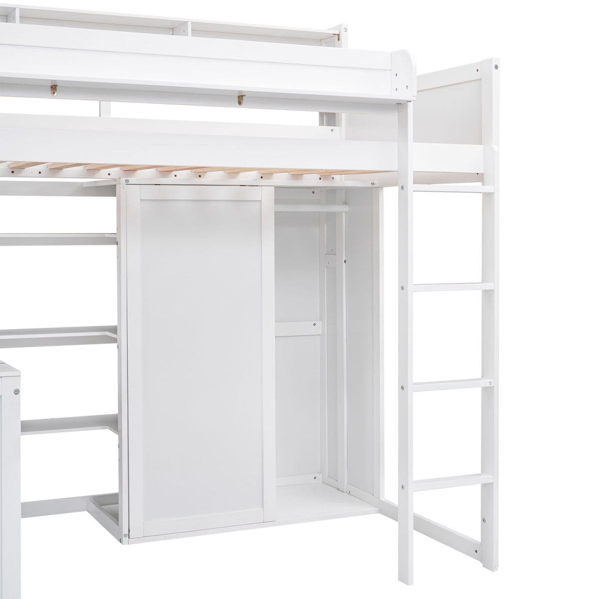 Twin Loft Bed with Built-In Desk, Storage Shelves & Wardrobe - Wood Frame, photo 11 of 26