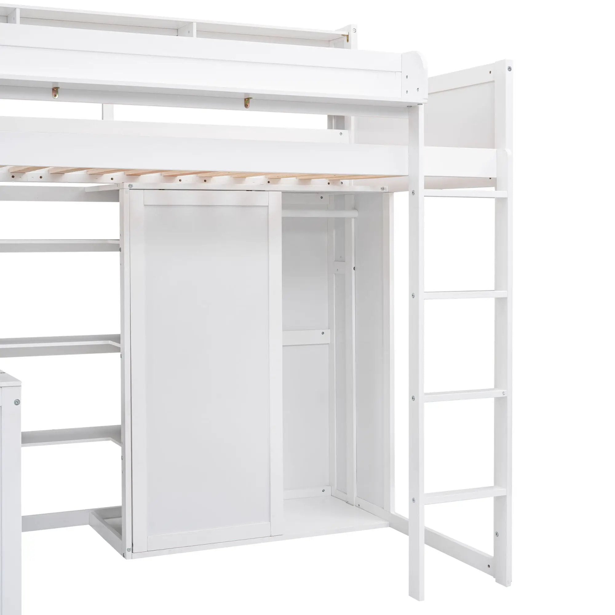 Loft Bed With Built In Desk, Storage Shelves, And Wardrobe by HouseOfZazla