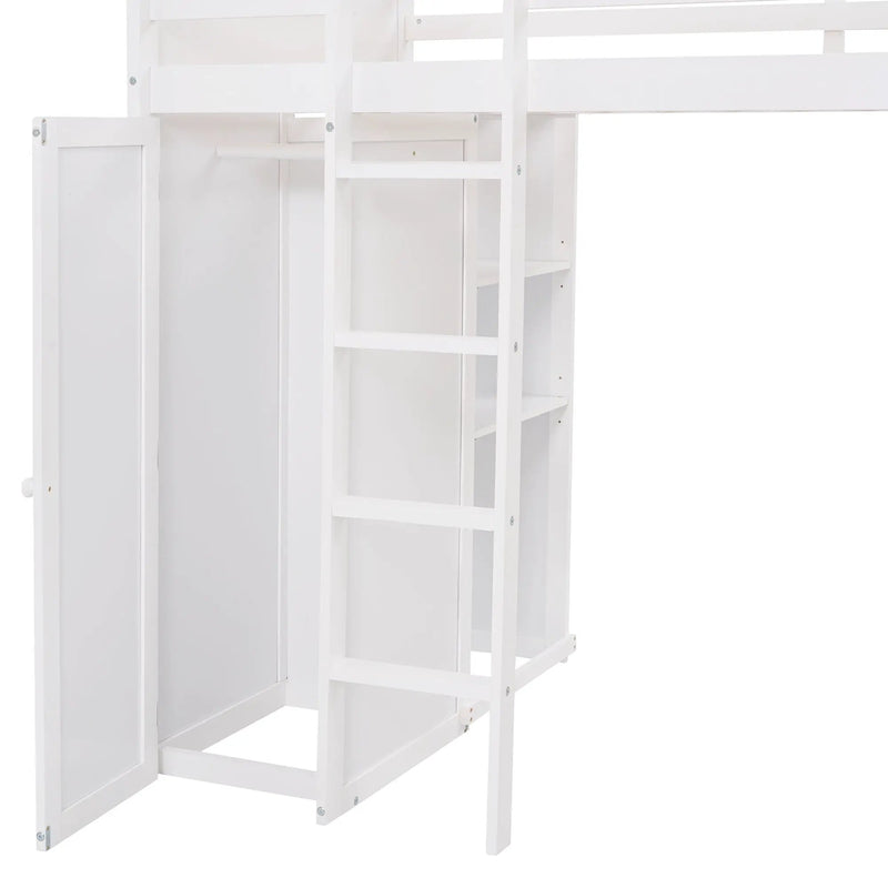 Loft Bed With A Stand Alone Bed, Shelves, Desk, And Wardrobe by HouseOfZazla