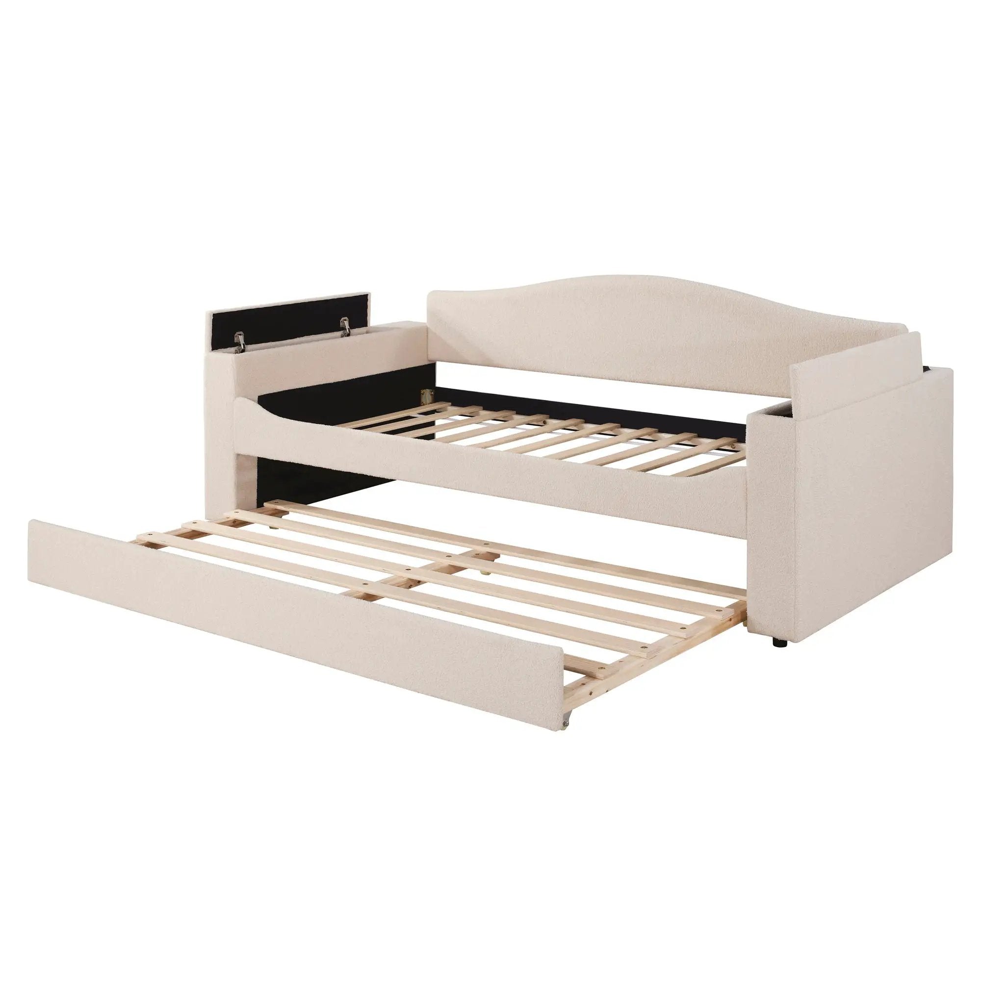 Upholstered Daybed With Storage Armrests, Trundle And Latest Integrated tooth Audio System by HouseOfZazla