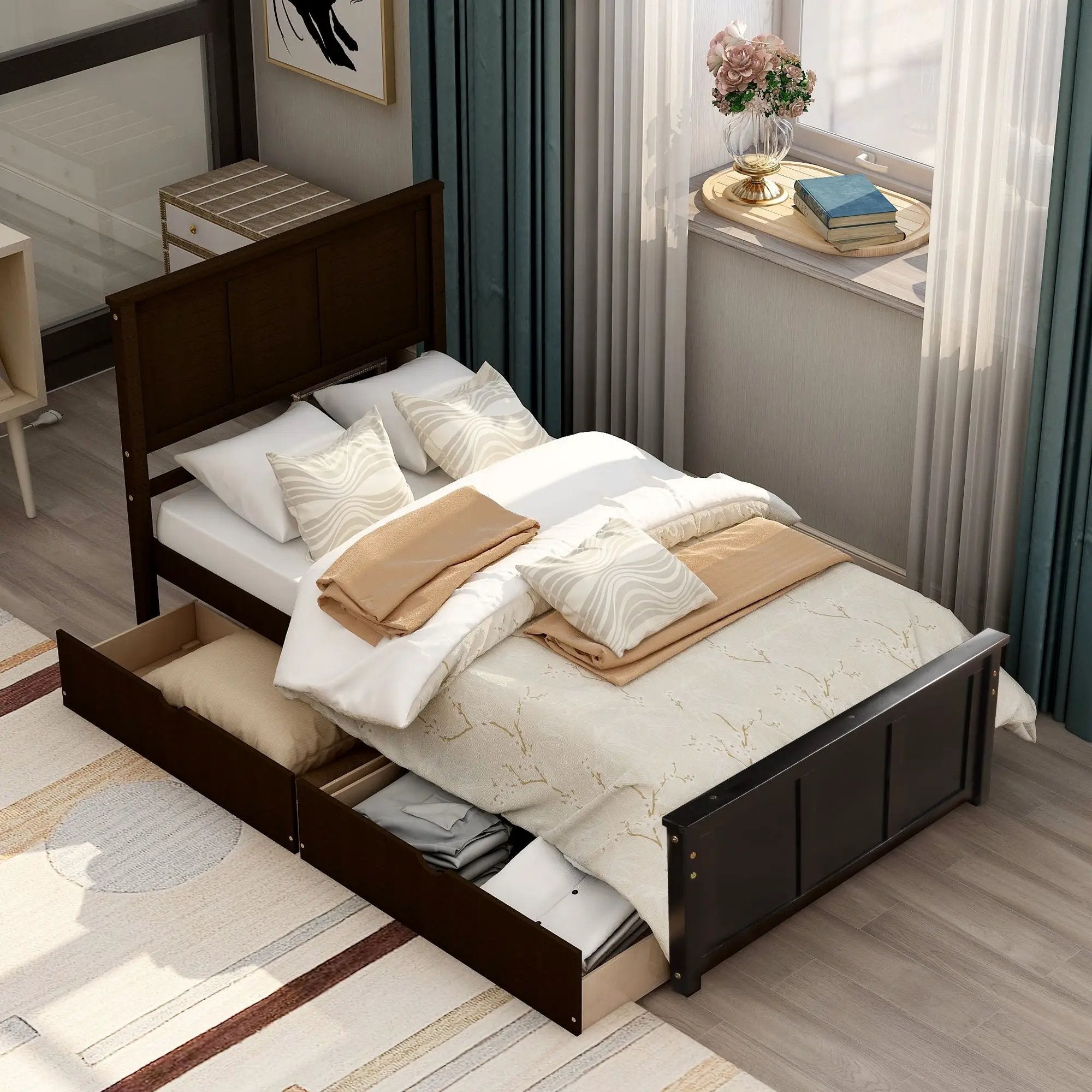 Platform Storage Bed With 2 Wheel Base Drawers by Unique Piece Furniture