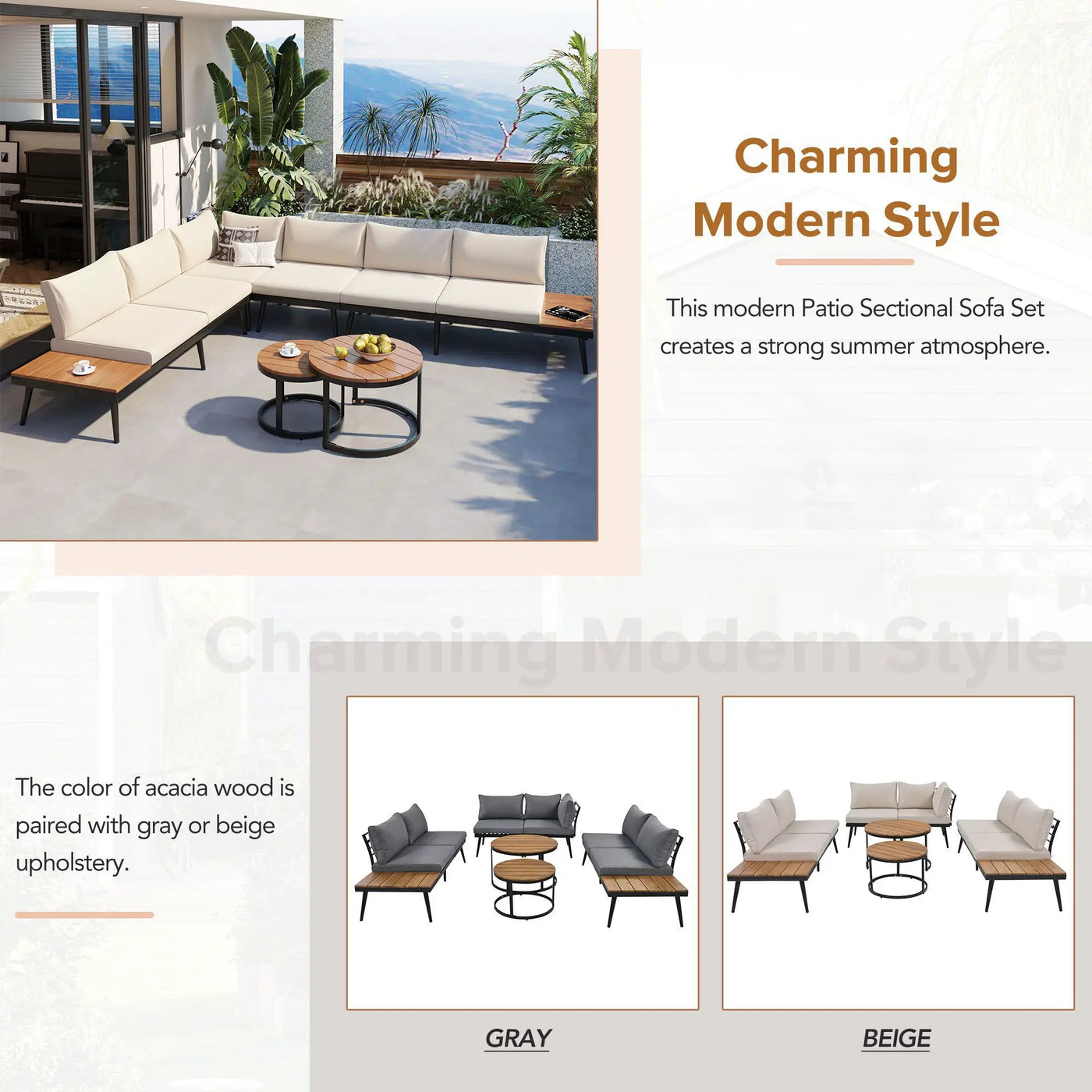 Modern Outdoor Sectional Sofa Set With Nesting Coffee Tables by HouseOfZazla
