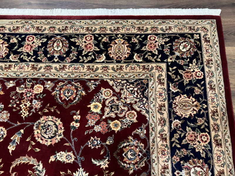 Sino Persian Rug 9x11, Burgundy and Navy Blue, Fine 200 KPSI, Floral Allover by Jewel Rugs