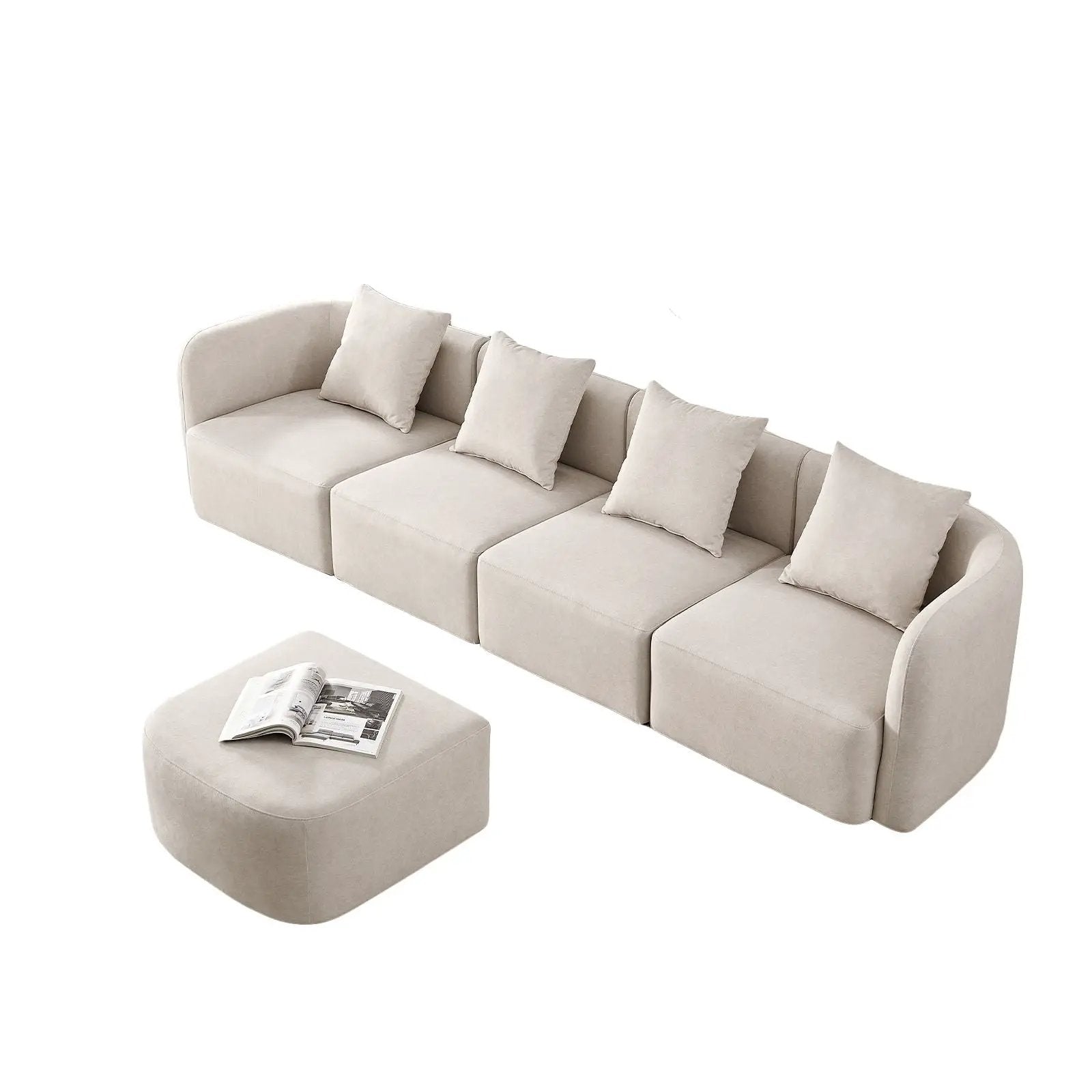 L-Shaped Modular Sectional Sofa With Ottoman, Living Room Furniture Set - Beige by HouseOfZazla