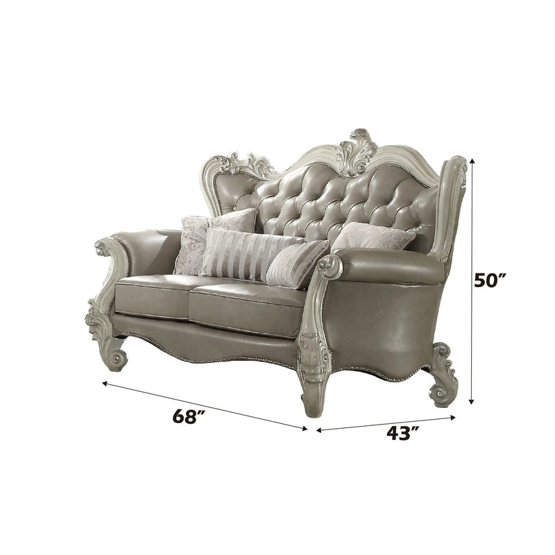 Versailles - Loveseat With 4 Pillows - Vintage Gray Synthetic Leather & Bone White by Unique Piece Furniture
