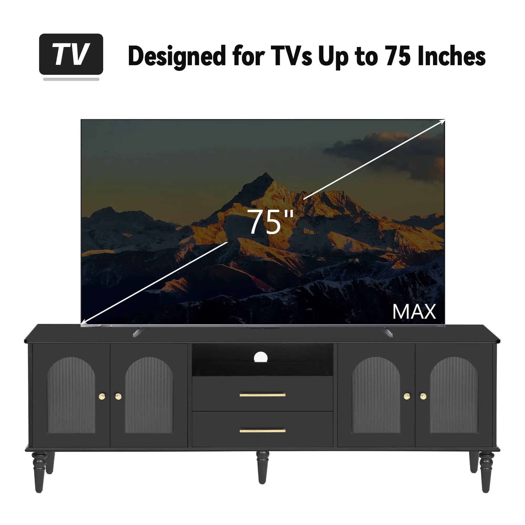 TV Stand For TVs Up To 75", Entertainment Center Media Console For Living Room - Black by HouseOfZazla