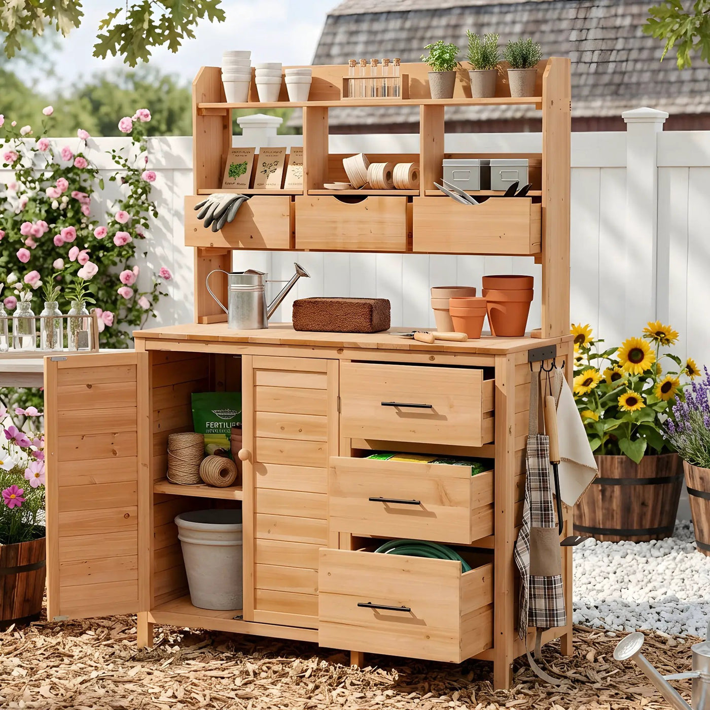 TOPMAX Farmhouse Patio Potting Bench with Storage and Workstation by HouseOfZazla