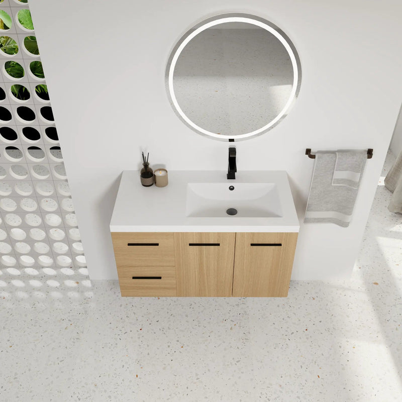 Wall Mounted Floating Bathroom Vanity With Sink, Door & Drawers Modular Cabinet