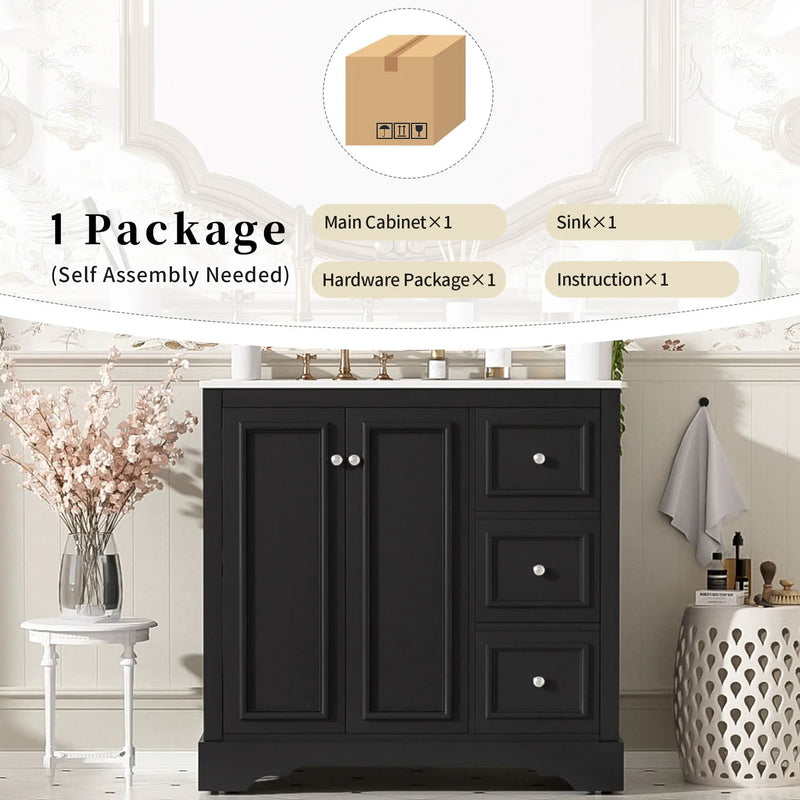 Bathroom Vanity With Sink, Soft-Close Doors, Adjustable U-Shelf, 3 Drawers by HouseOfZazla