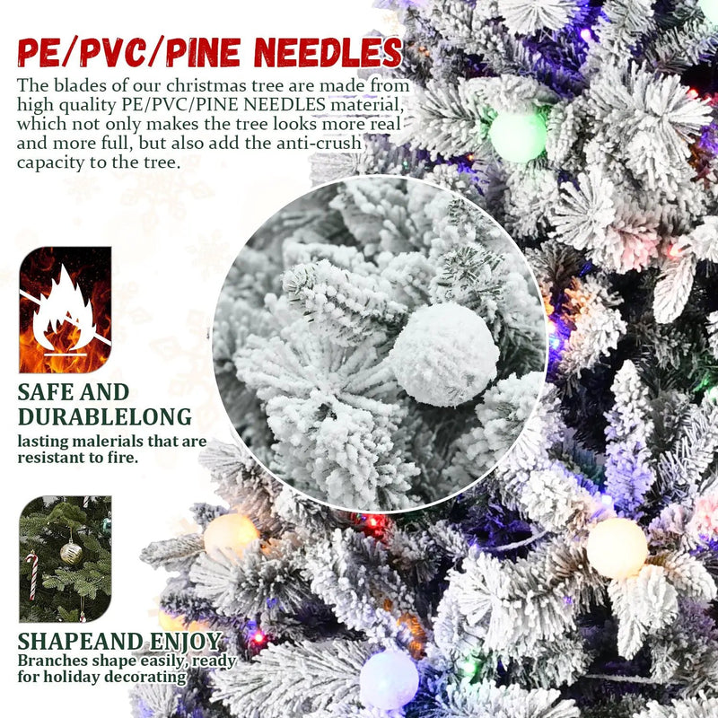 8Ft Flocked Christmas Tree with 470L Colorful LED Lights by HouseOfZazla