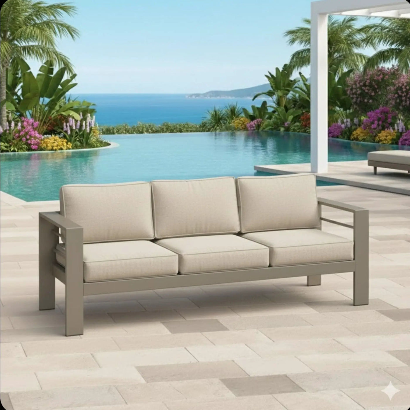 All-Weather Patio Sofa With Cushions, 3 Seat Outdoor Couch by HouseOfZazla