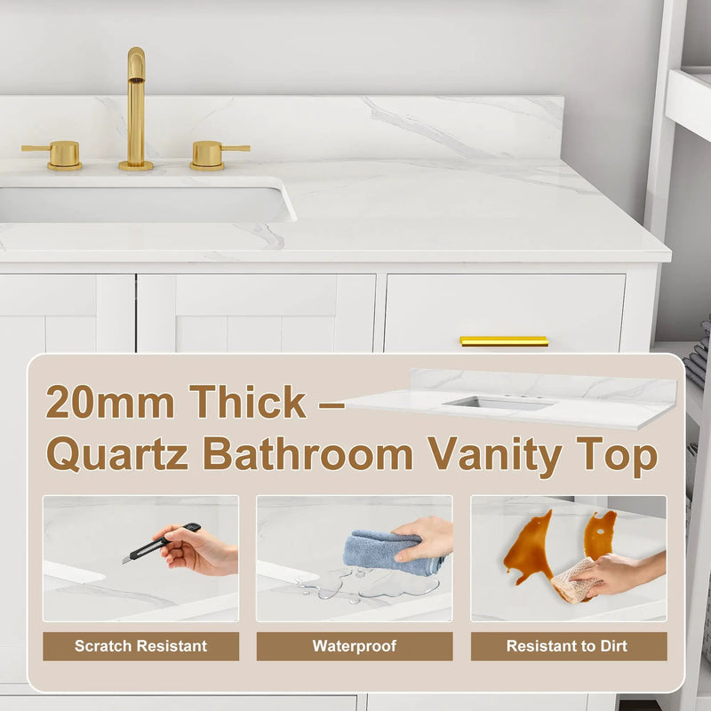 48" Modern Solid Wood Bathroom Vanity with Sink, 49" Carrara by HouseOfZazla