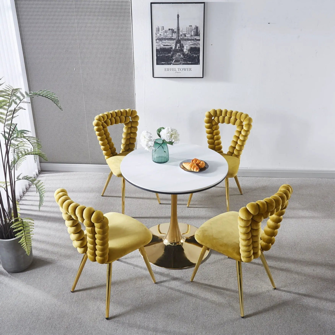Modern Chair With Iron Tube Legs, Soft Cushions And Comfortable Backrest, Suitable For Dining Room, Living Room, Cafe, Hairball Back by HouseOfZazla