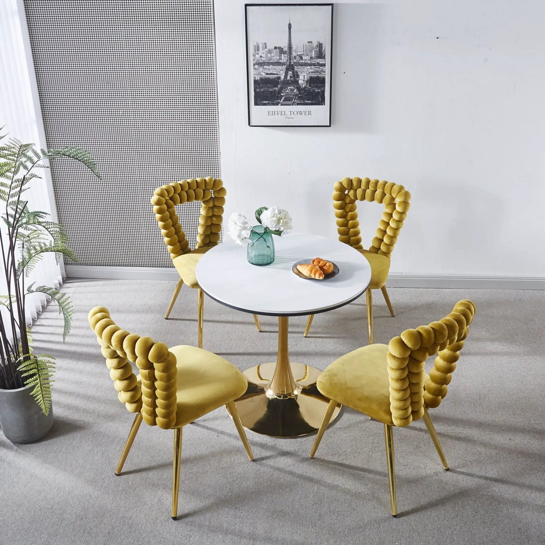 Modern Chair With Iron Tube Legs, Soft Cushions And Comfortable Backrest, Suitable For Dining Room, Living Room, Cafe, Hairball Back by HouseOfZazla