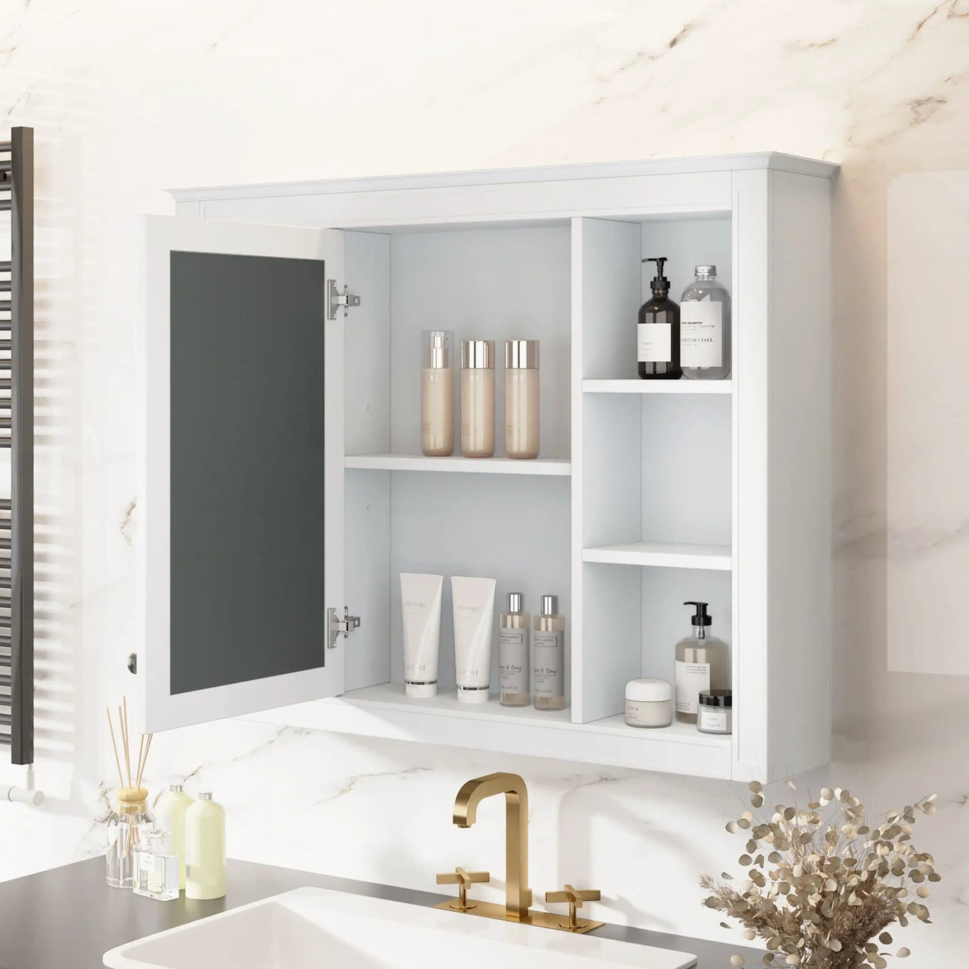 Wall Mounted Medicine Cabinet With Mirror, Storage Cabinet Featuring 6 Open Shelves And Adjustable Interior by Unique Piece Furniture