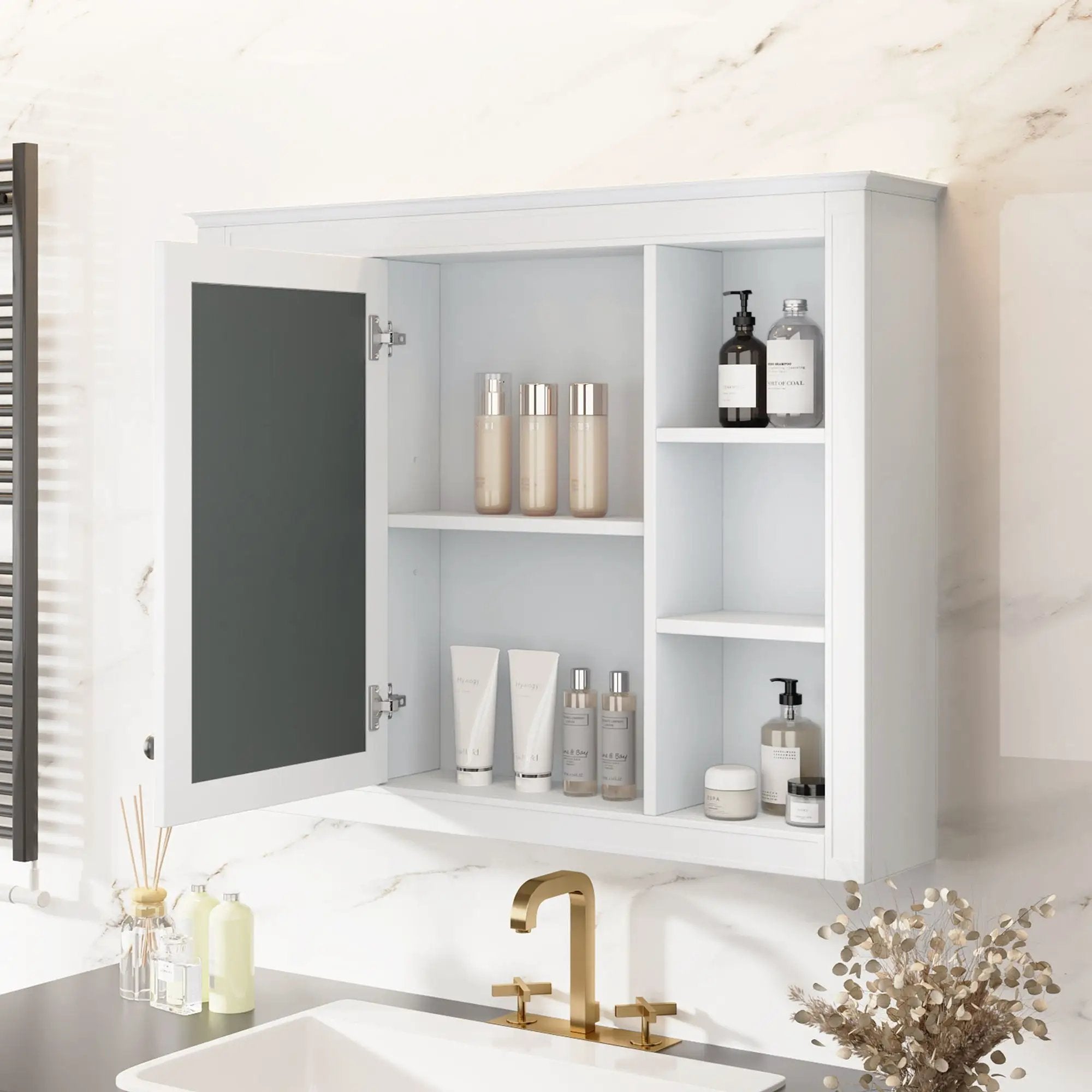 Wall Mounted Medicine Cabinet With Mirror, Storage Cabinet Featuring 6 Open Shelves And Adjustable Interior by HouseOfZazla