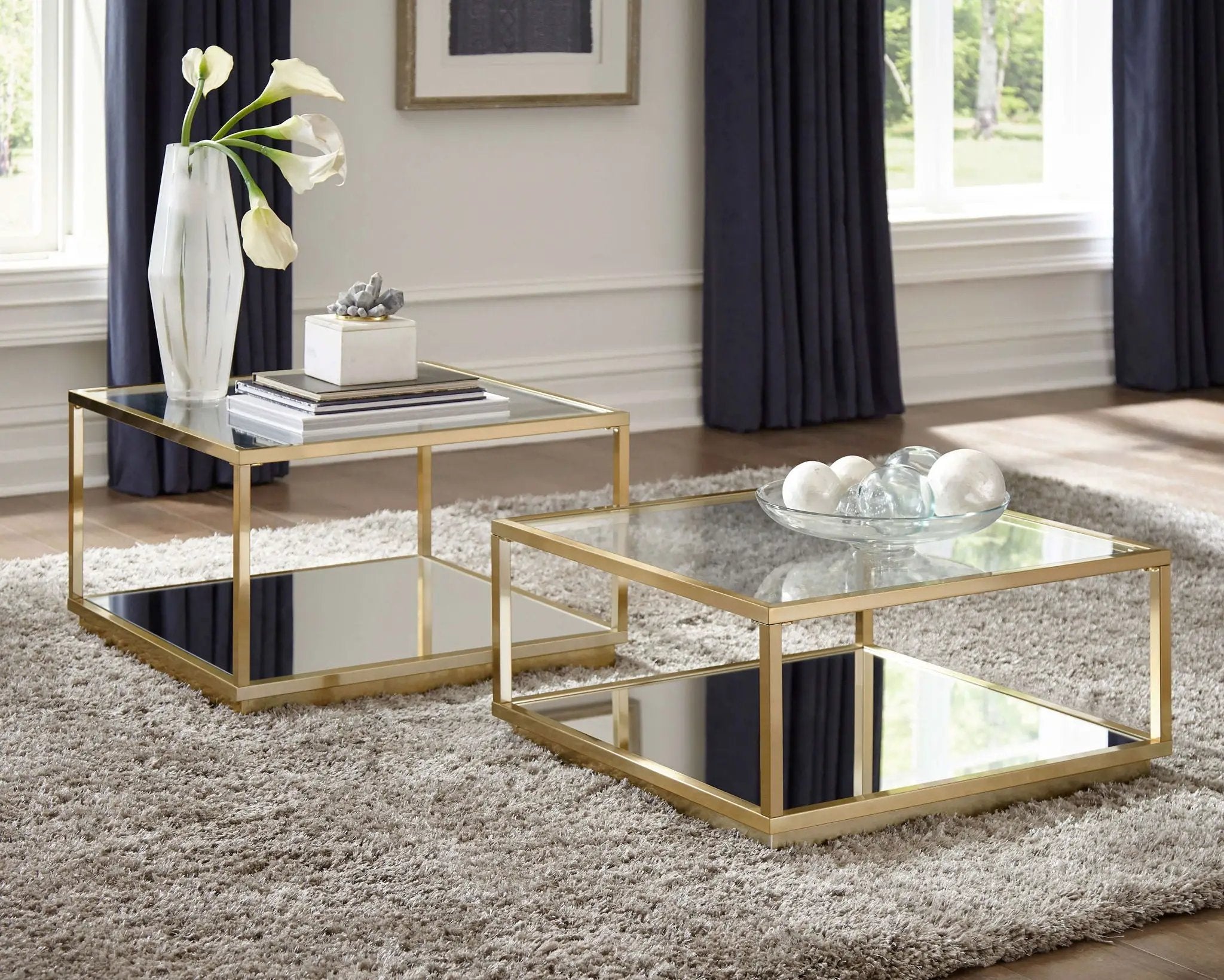 Renee 2-piece Square Coffee Table Set Rose Brass by Unique Piece Furniture