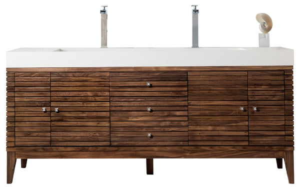 James Martin Linear 72" Double Bathroom Vanity, Mid-Century Walnut