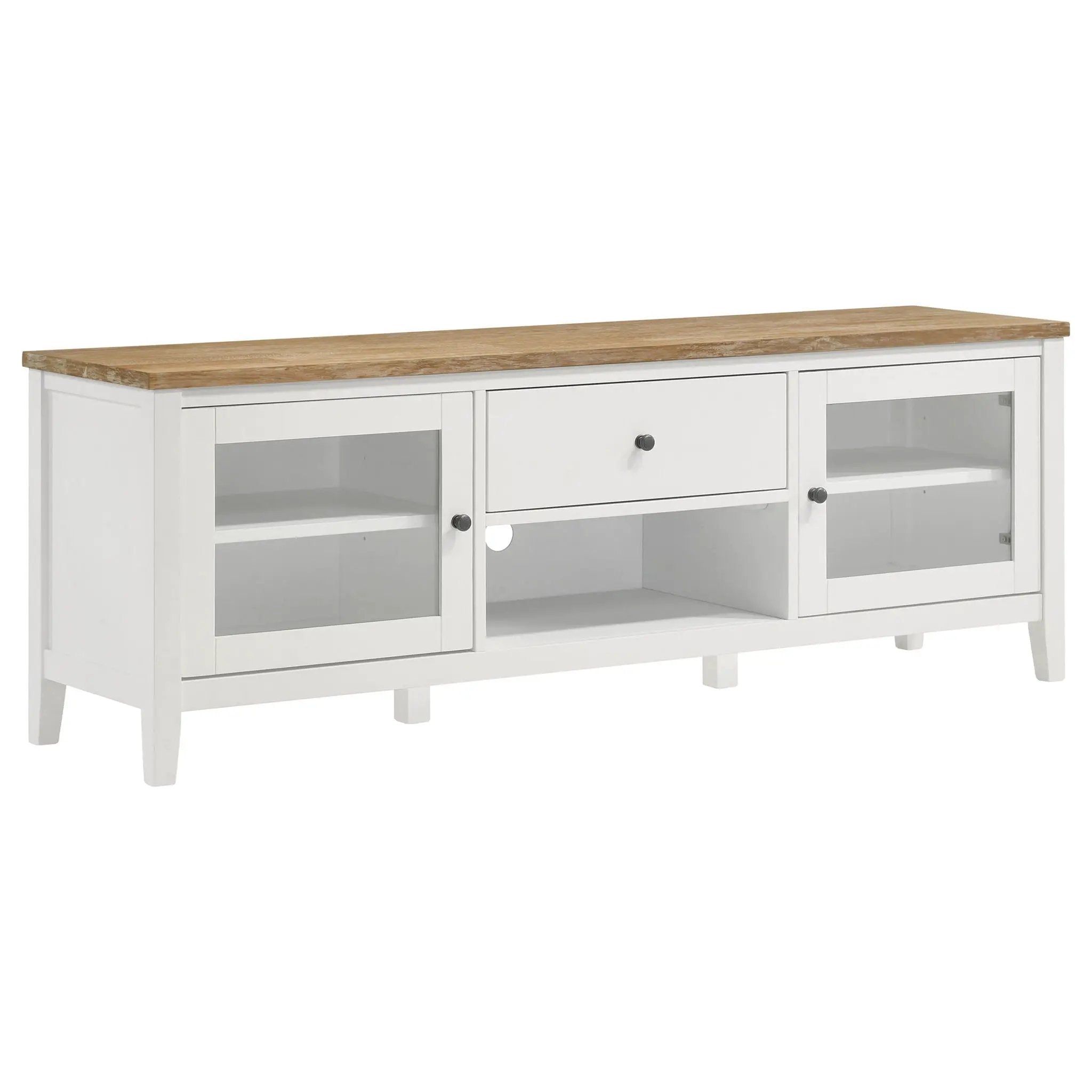 Hollis 2-door Wood 67-inch TV Stand with Drawer Brown and White by Unique Piece Furniture