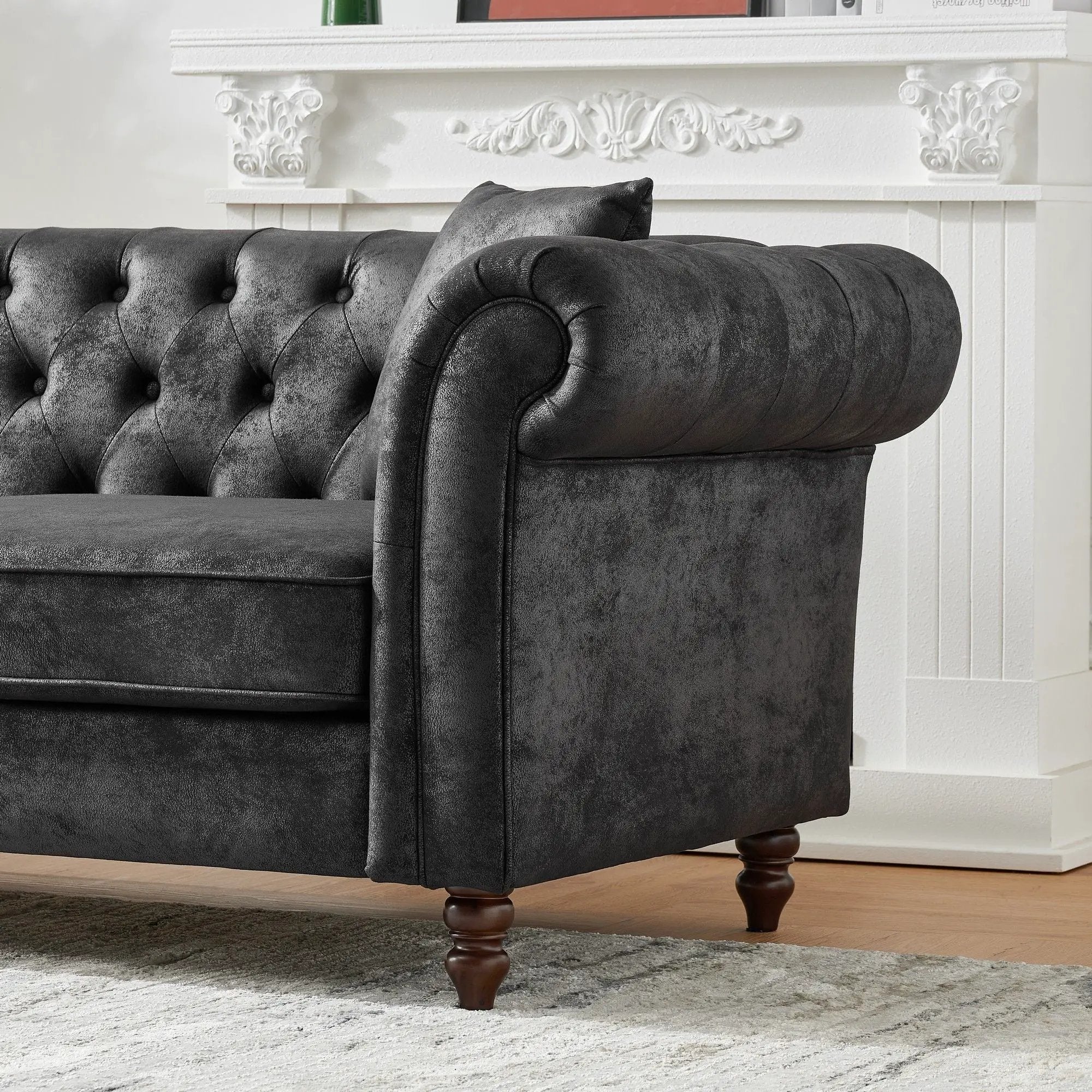 Chesterfield Loveseat, High Tech Fabric Roll Armrest by HouseOfZazla