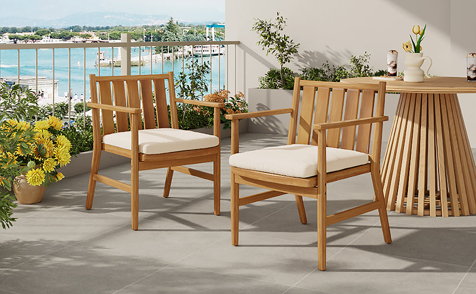 Outdoor Acacia Wood Arm Dining Chairs with Removable Cushions – Brown, photo 3 of 10