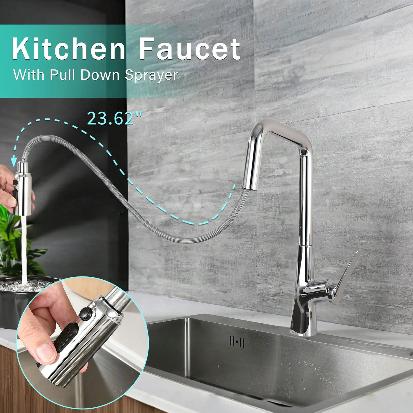 Professional Kitchen Faucet With 3 Function 360 Sprayer And 1 Touch Switching by HouseOfZazla