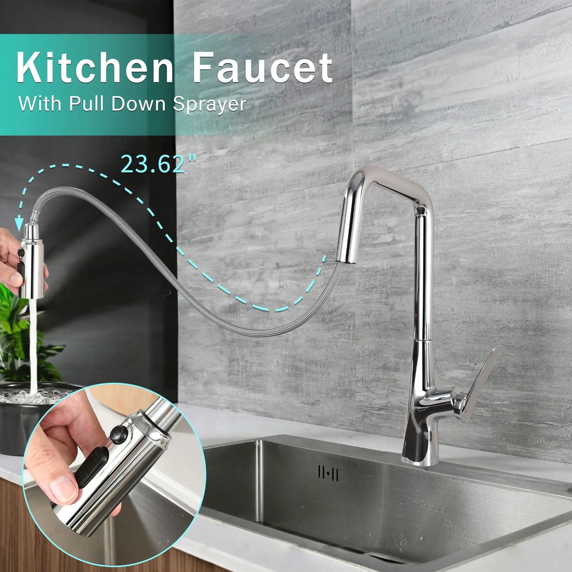 Professional Kitchen Faucet With 3 Function 360 Sprayer And 1 Touch Switching by HouseOfZazla