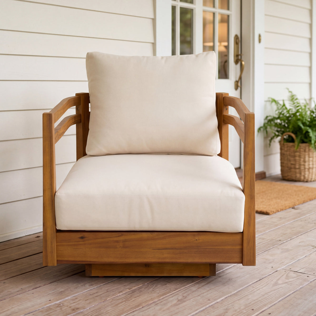 Acacia Wood Outdoor Swivel Chair with Plush Cushions - Natural, photo 3 of 10