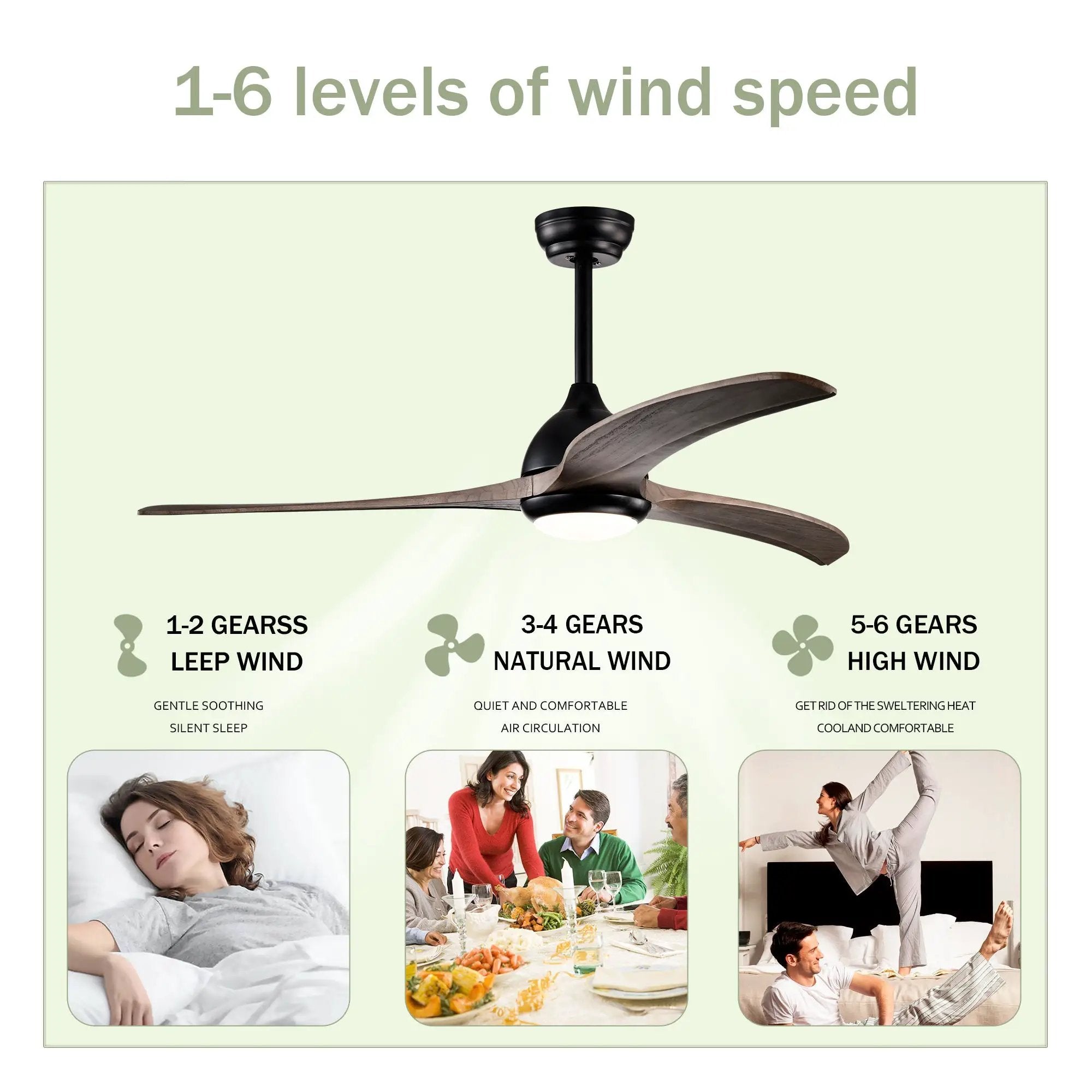52" Solid Wood Blades Ceiling Fan with Light and Remote Control by HouseOfZazla