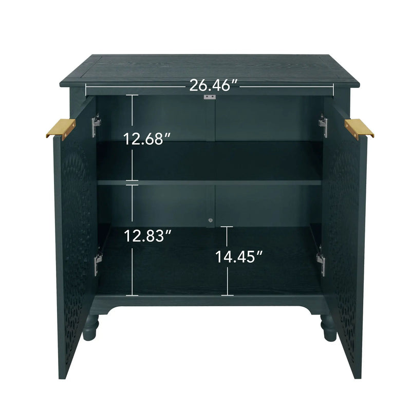 Hollow Carved 2 Door Accent Cabinet With Adjustable Shelf, Sideboard Buffet For Entryway, Living Room Or Bedroom - Blackish Green by Unique Piece Furniture